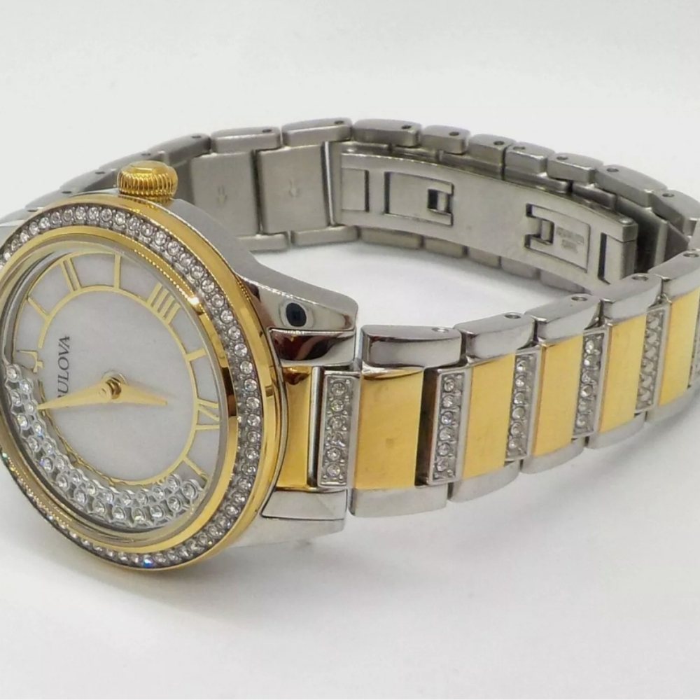 **SOLD** Bulova Crystal Turnstyle Mother of Pearl Dial Two-tone Ladies Watch - Picture 6 of 11